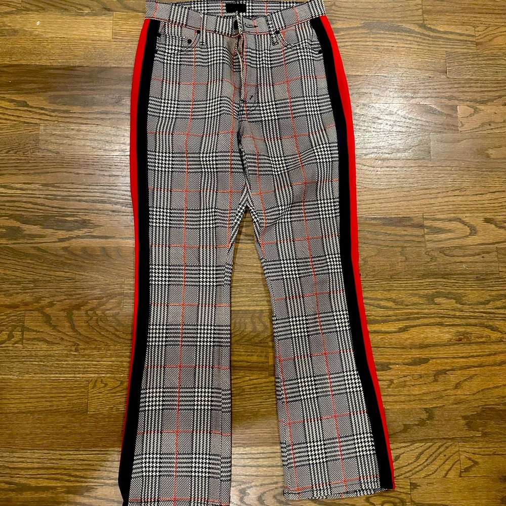 Mother The Insider plaid pants with a red and navy side stripe. Great condition.